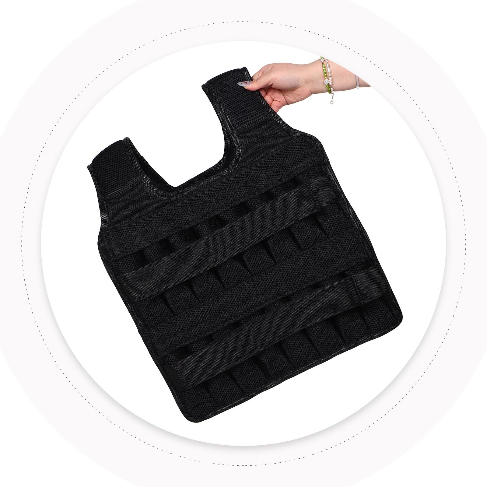 Gilet Zavorrato Regolabile per Allenamento Forza, Uomo Donna, Nero | Tasche Rimovibili, Vestibilità Confortevole, Tessuto Nero, Sport Vari, Sagoma Aderente al Corpo