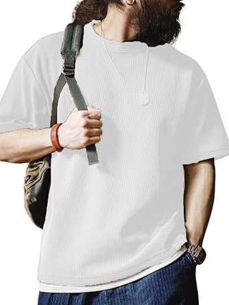 GENIUS STORE Erkek Oversize Bisiklet Yaka K sa Kollu Waffle Ti rt
