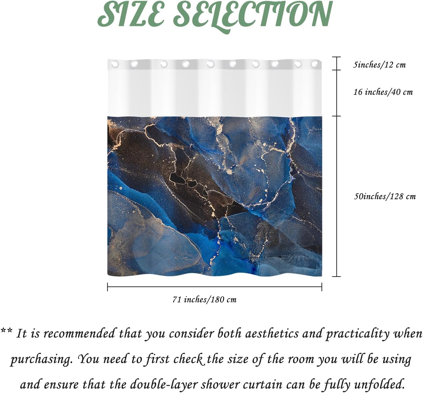 71x71 Inch Without Hook Marble Shower Curtain and Liner Set Brown Blue Watercolor Snap in Shower Curtains for Bathroom Pretty Fancy Polyester Fabric Bathroom Set
