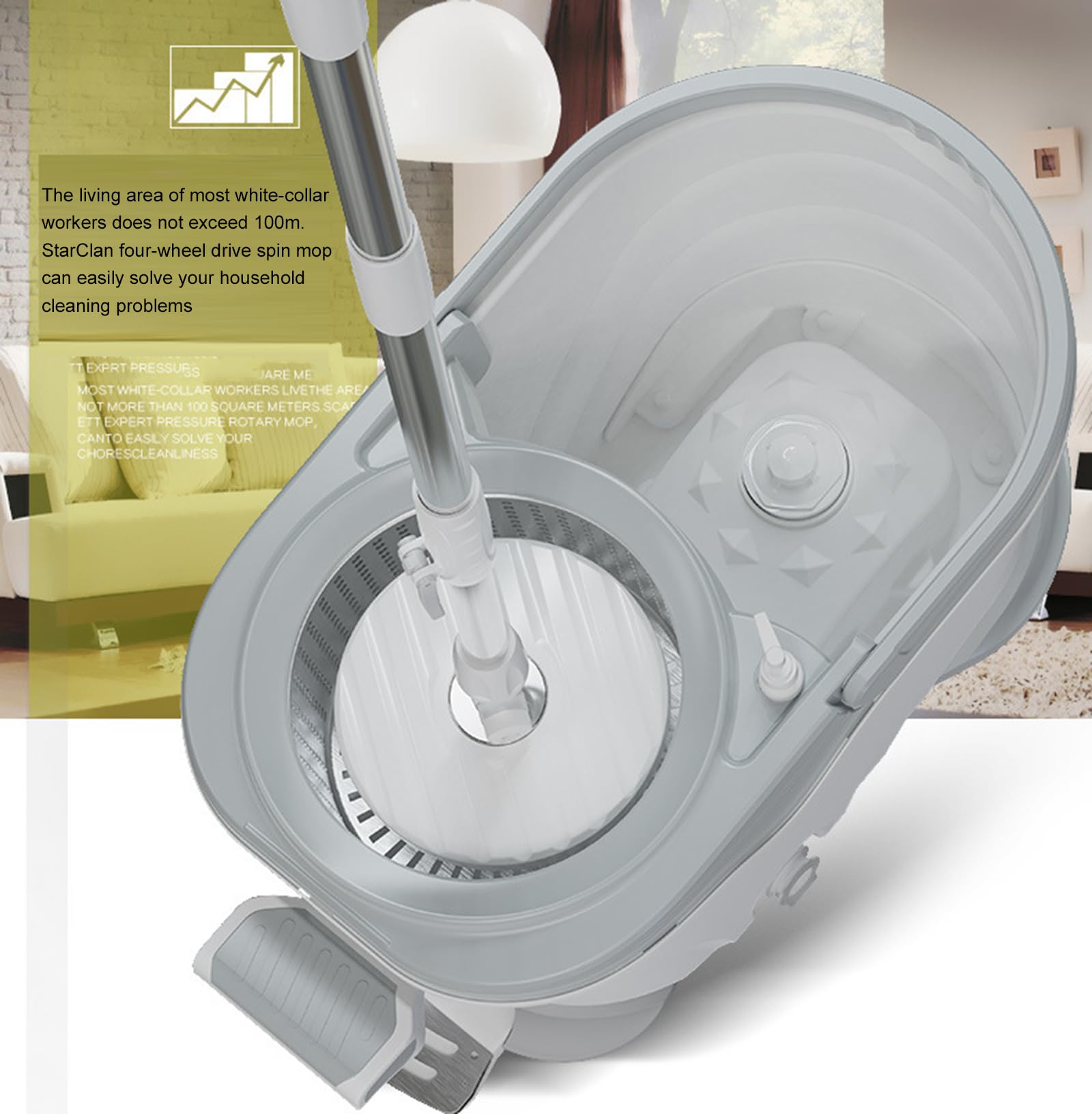 Juego de fregonas Spin Mop and Bucket con escurridor, Sistema de fregona giratoria de 360° con 2 Cabezales de Repuesto de Microfibra y Mango Ajustable de Acero Inoxidable, A