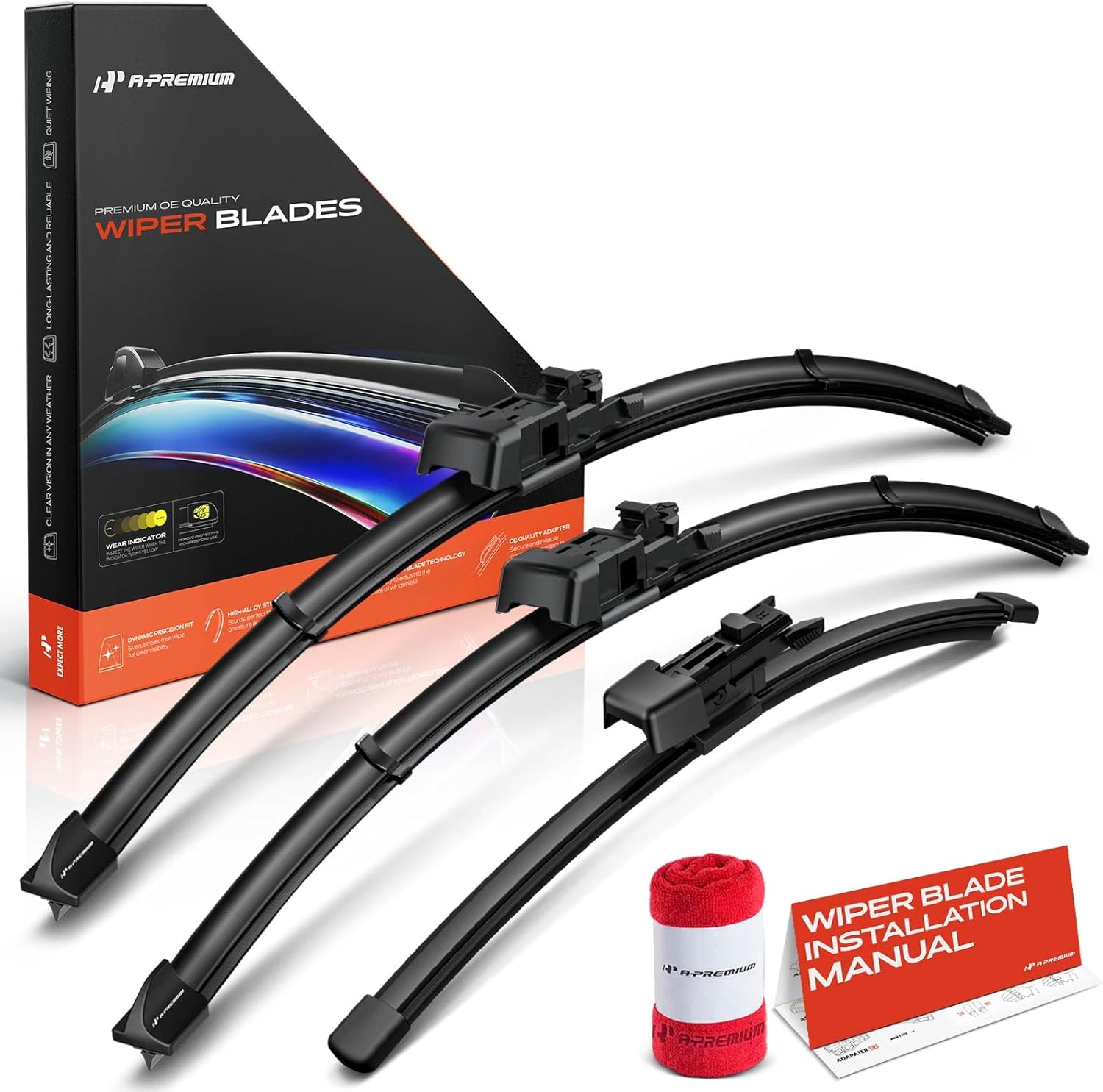 A-Premium APWB794 24"+19"+11" Windshield Wiper Blades Compatible with Volkswagen Golf 2007/2010-2014, Golf City, GTI - Front Rear Wipers Blade Set for TLP/FR_2V, w/Wear Indicator & Towel (Pack of 3)