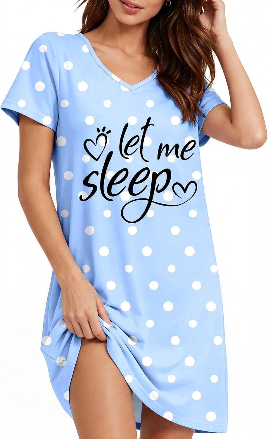 Cute Nightgowns & Sleepshirts for Women V Neck Night Shirts Short Sleeve Pajama Dress for Women Gowns Sleepwear