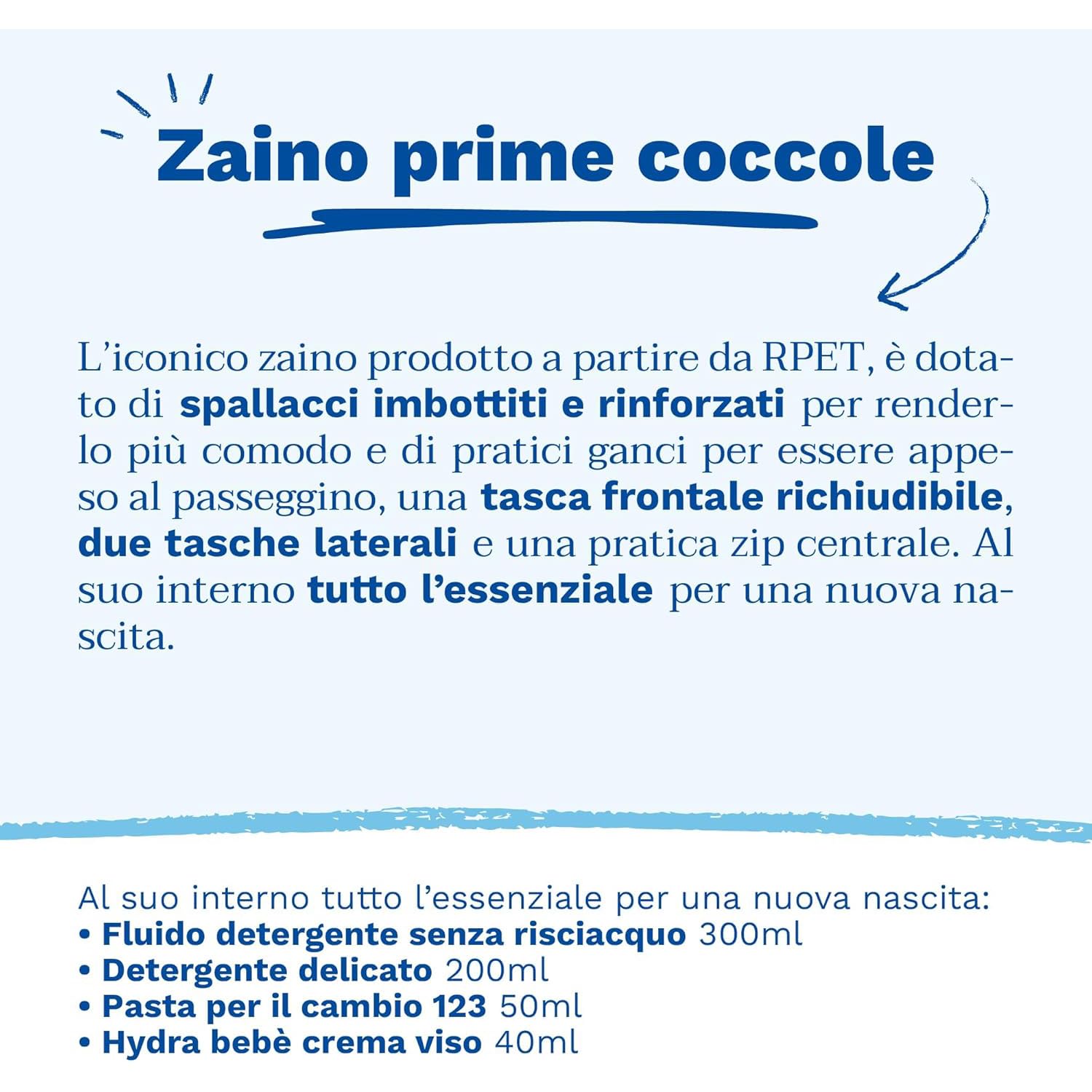Mustela Zaino Prime Coccole Kit Nascita per Viso Corpo Cambio Pannolino Neonati Blu