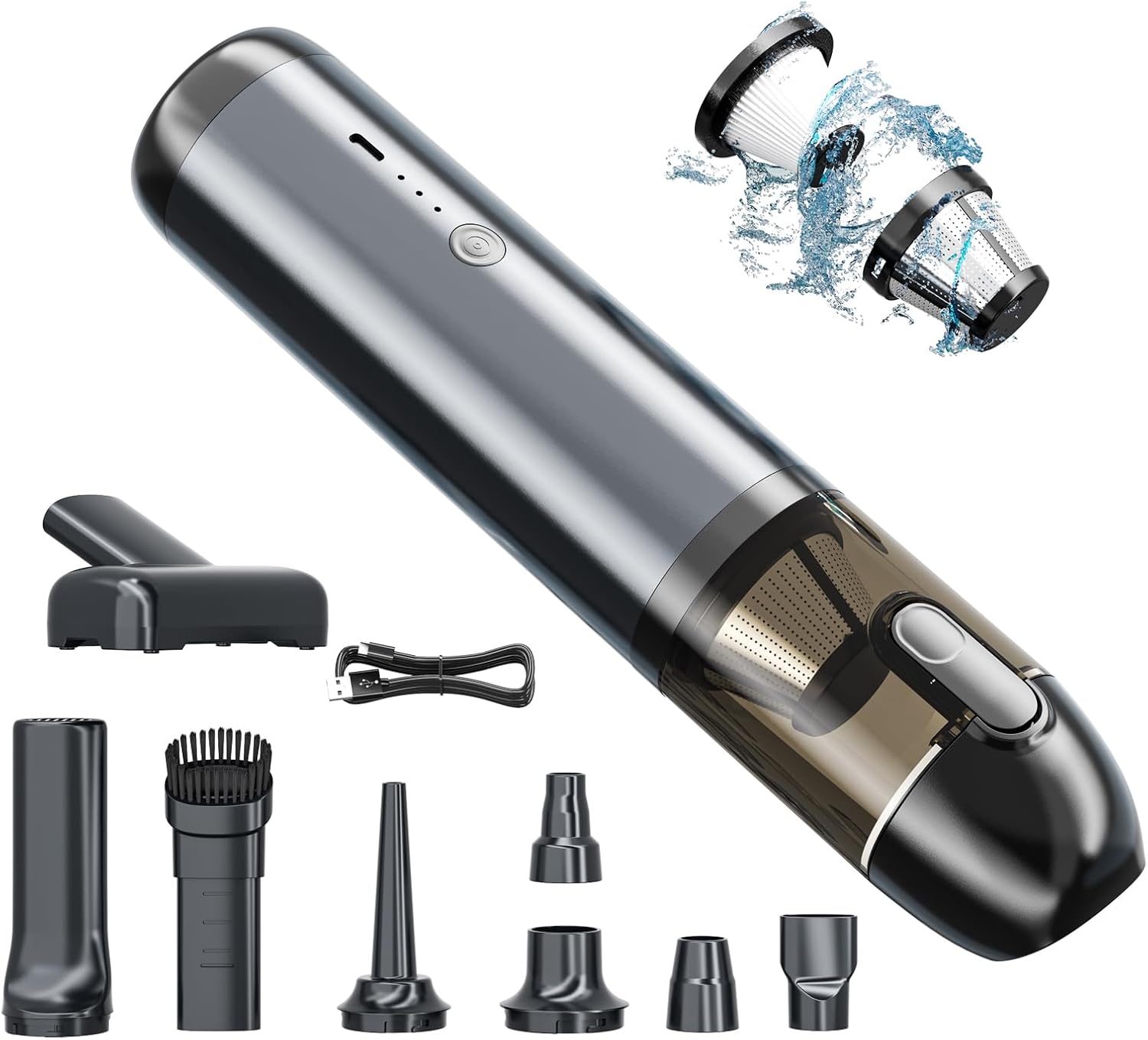 Handheld Vacuum Cordless, Car Vacuum Portable with Brushless Motor & 16000Pa Strong Suction, 4 in 1 Mini Vacuum Cleaner Rechargeable, Metal Hand Held Vacuum for Car Home Office and Pet, Grey