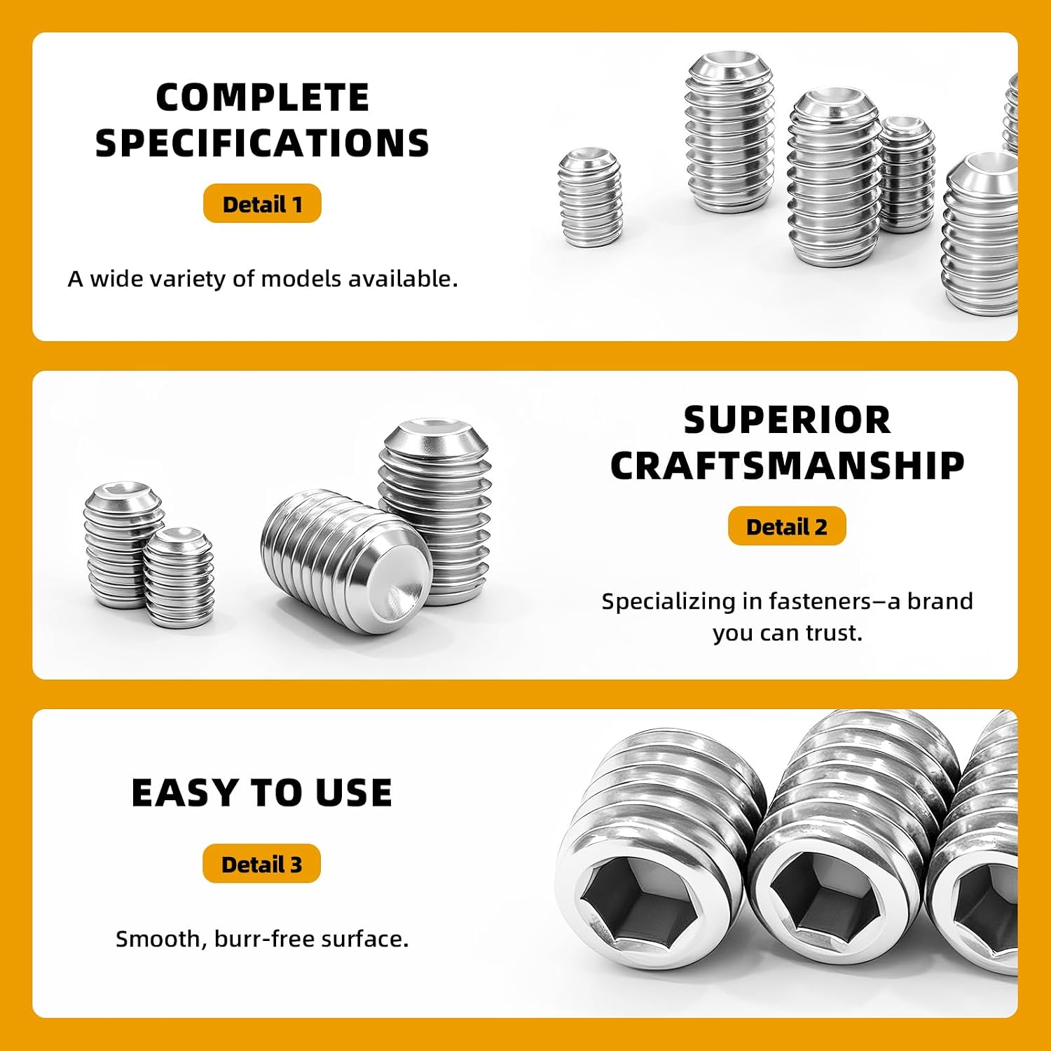 540PCS Stainless Steel Set Screw Assortment Kit, Allen Hex Socket Grub Screws Set,M2 M3 M4 M5 M6 M8 Set Screws with Allen Wrench for Door Handles, Locks, Electronics, Bathroom Fixtures & DIY Projects