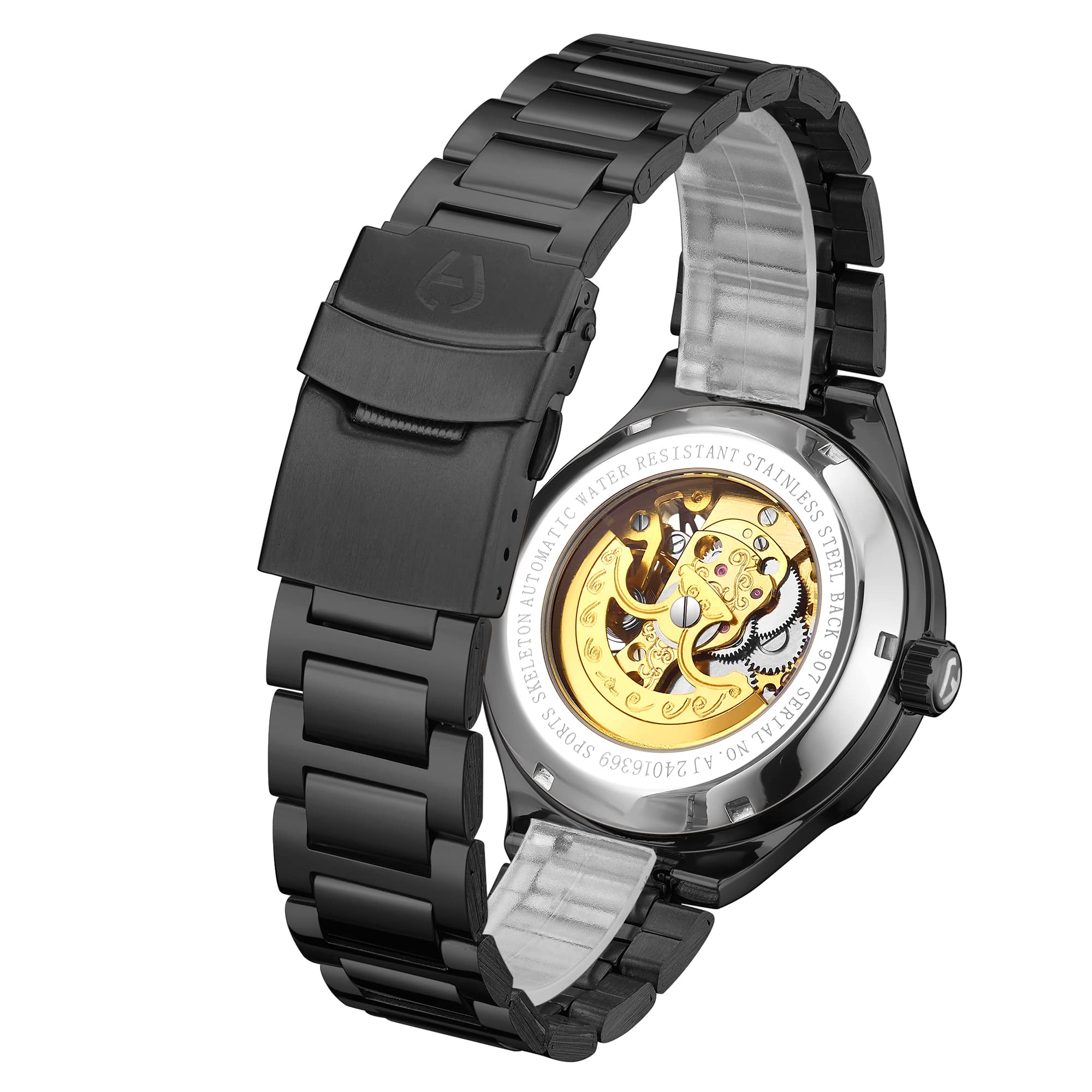 Anthony James Limited Edition Skelet automatisch stalen en Witte herenhorloge - Met de Hand geassembleerd