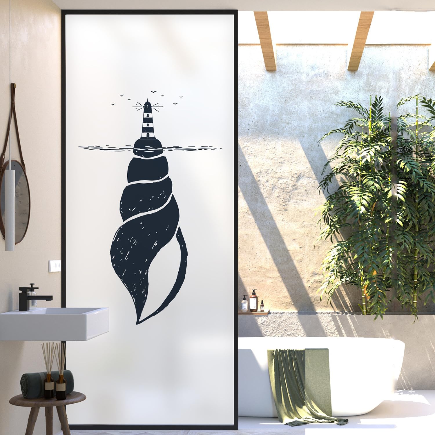 XQKXHZ One Way Window Film Privacy Day and Night,Frosted Opaque Window Film Static Cling Glass Decorative Films Sun Blocking Non-Adhesive Premium Vinyl,for Glass Doors,Bathroom,Kitchen,D,60x100cm