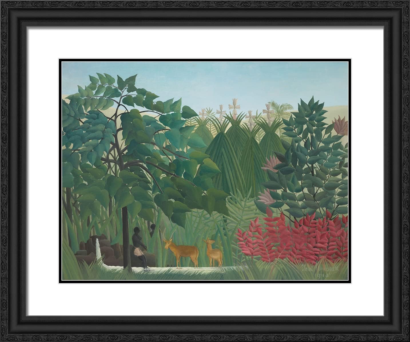 ArtDirect Rousseau, Henri 24x20 Gold Ornate Framed Art Print with Double Matting Titled: The Waterfall