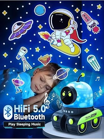 Gece Lambası Projektör Çocuklar İçin Eğitici Bluetooth Hoparlör Speaker Gezengen Ay Yıldz Işıklı