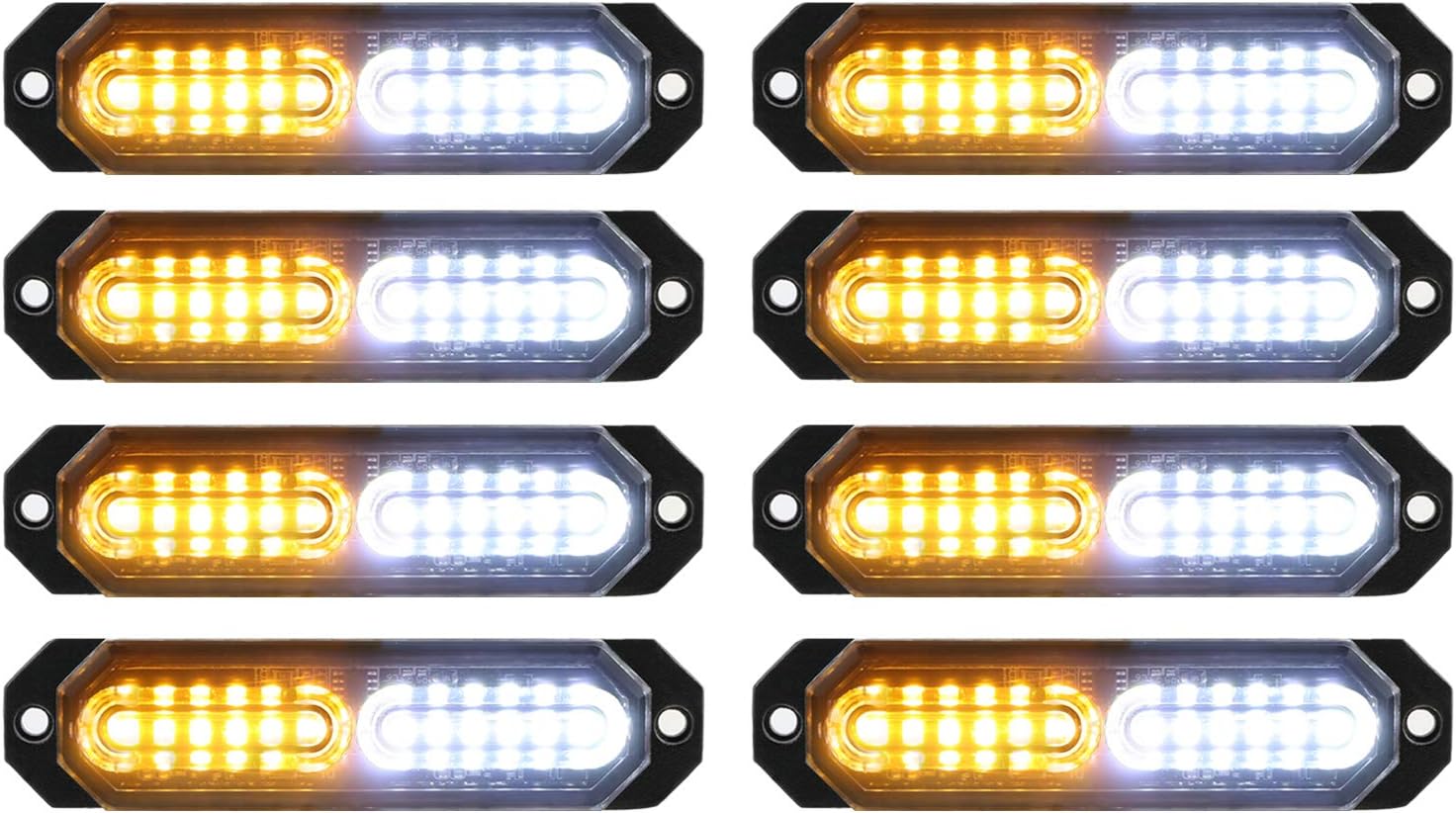 ASPL 8pcs Sync Feature Ultra Slim 12-LED Surface Mount Flashing Strobe Lights for Truck Car Vehicle LED Mini Grille Light Head Emergency Beacon Hazard Warning lights (Amber/White)