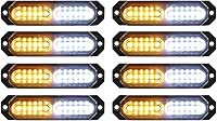 ASPL 8-Pack Sync Ultra-Slim 12-LED Surface Mount Strobe Lights Amber/White - Emergency Grille Hazard Beacons for Trucks Cars
