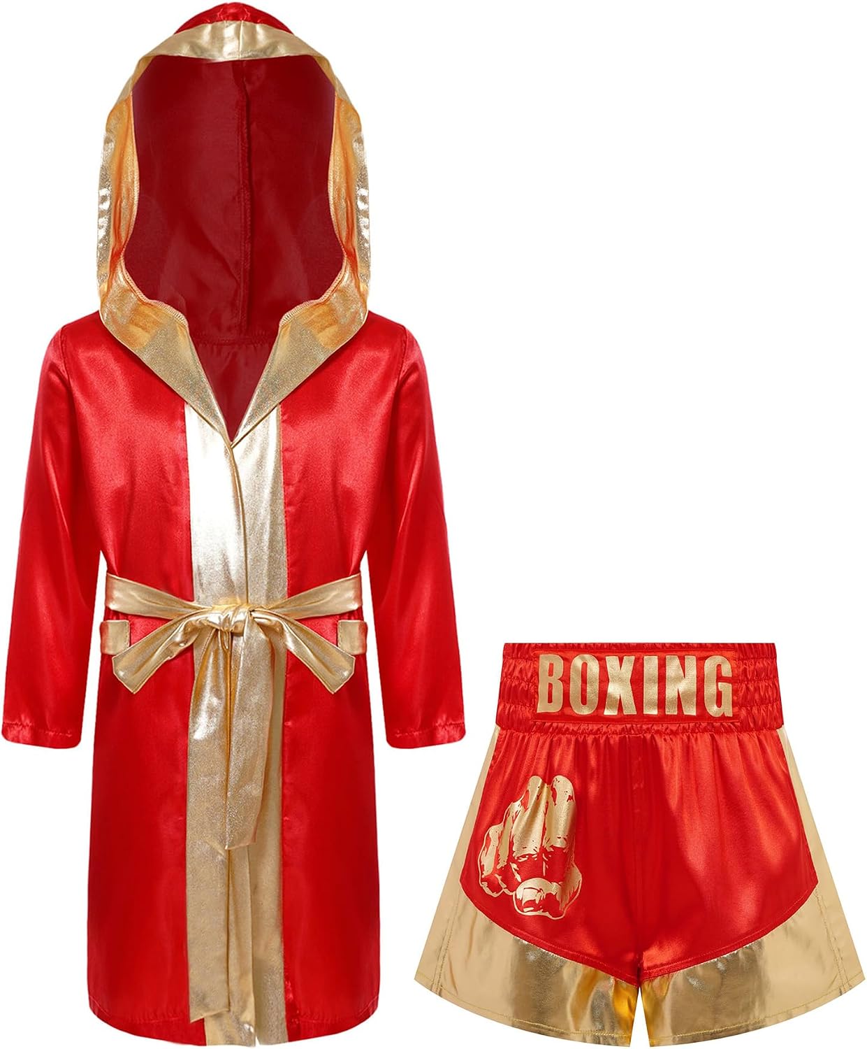 Hansber Kids Boxing Training Outfit Satin Robe and MMA Kickboxing Shorts for Martial Arts BJJ Grappling