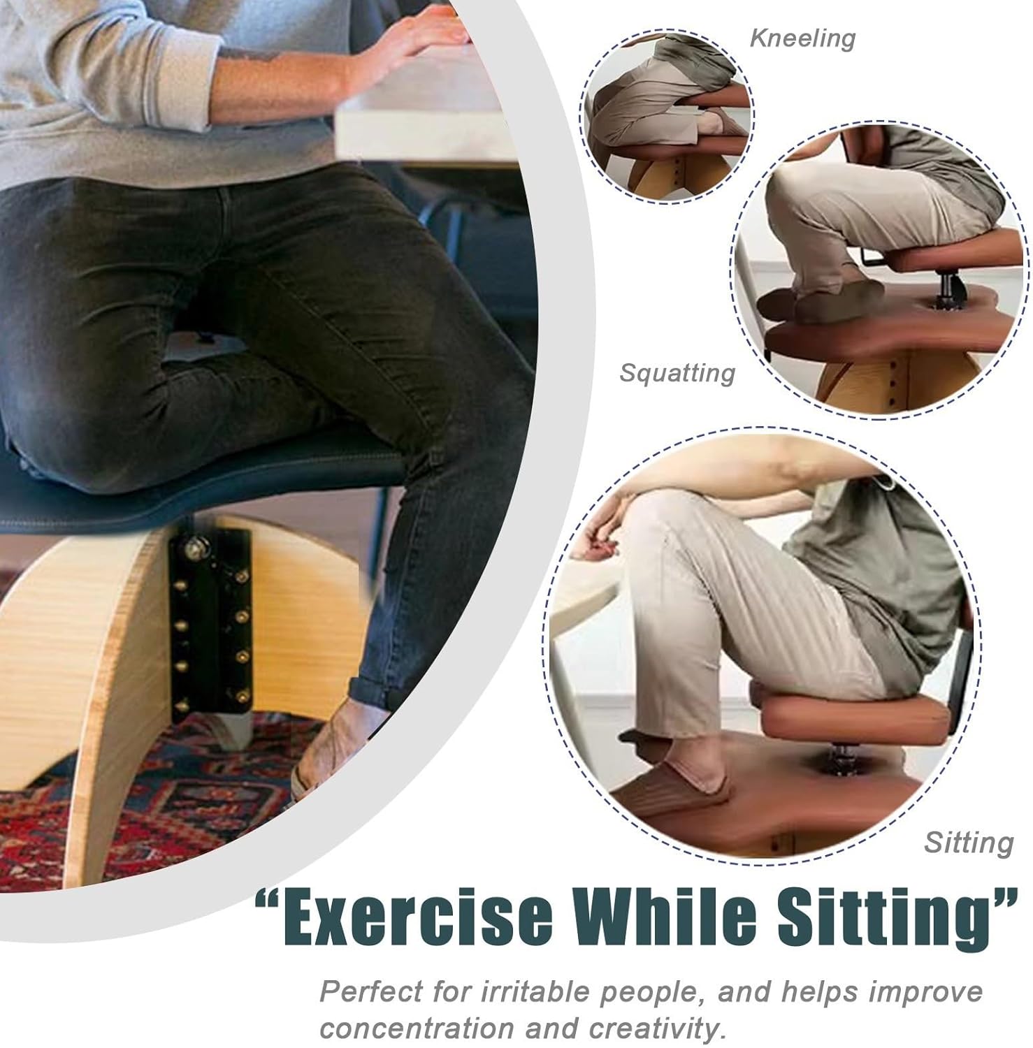 Kneeling Chair Meditation Chair with Back Support, Cged Wood Leg, Rocking Kneeling Chair Cross Stool for Yoga Computer Workers