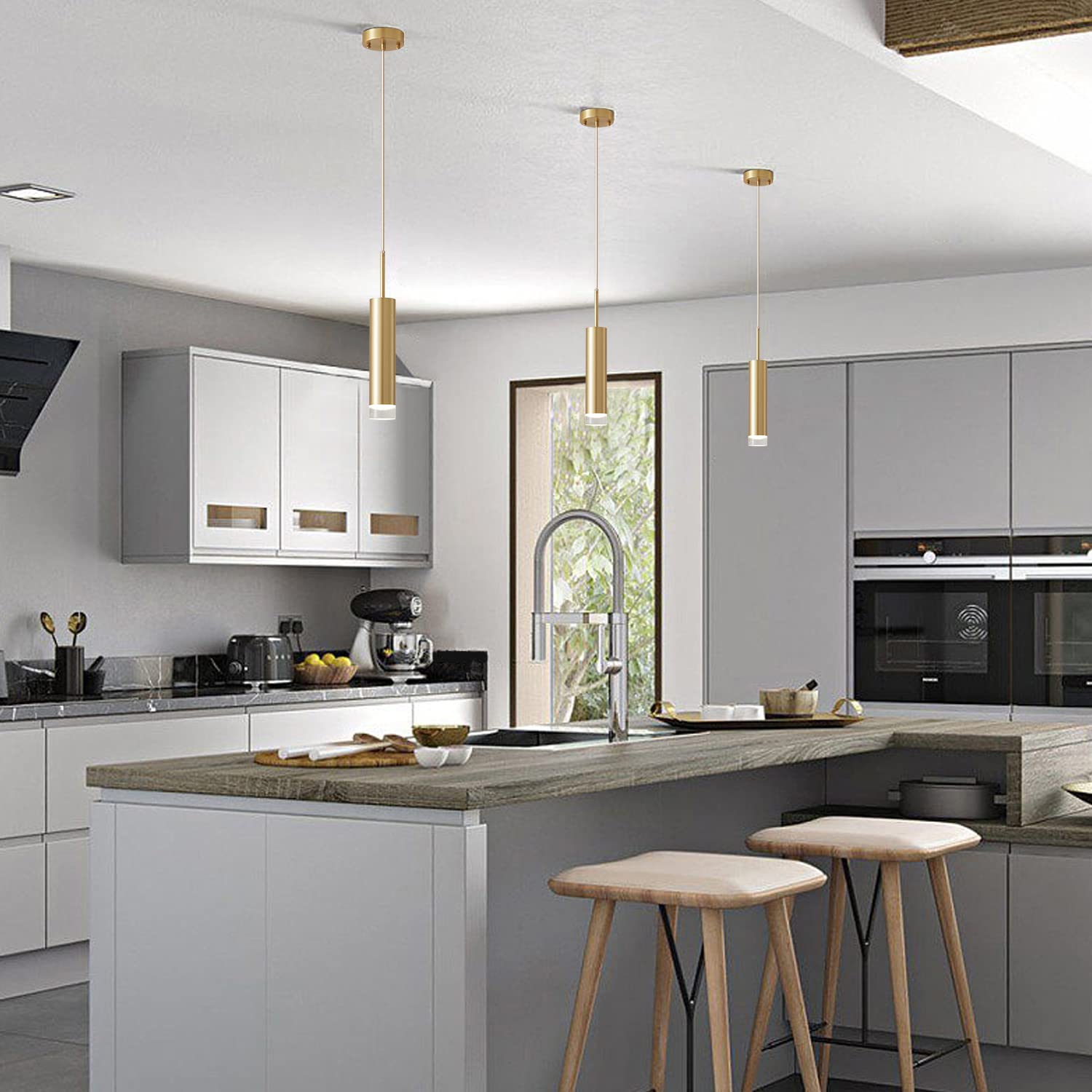 KCO Iluminación LED de oro mini lámpara colgante moderna cocina isla suspension luminaire cilindro pequeño colgante iluminación para dormitorio, comedor (dorado)