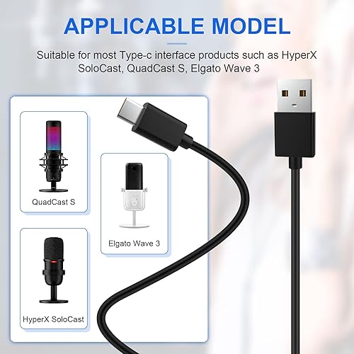 Miniatura 2 de Toxaoii Cable de carga USB tipo C compatible con HyperX SoloCast, QuadCast S, QuadCast 2 micrófono de condensador, también compatible con