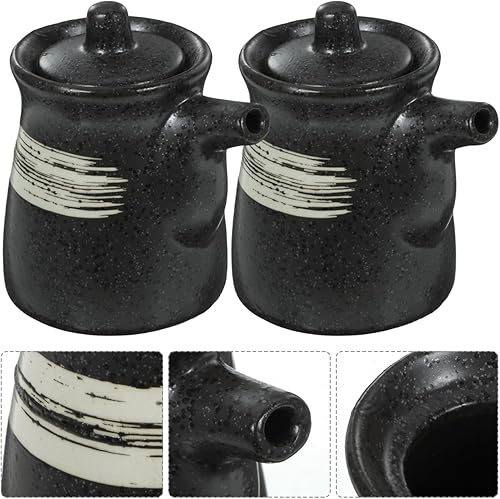 Miniatura 3 de Hemoton 2 botellas de condimentos de cerámica, dispensador de aceite de cerámica de loza de estilo japonés, dispensador de aceite de oliva,