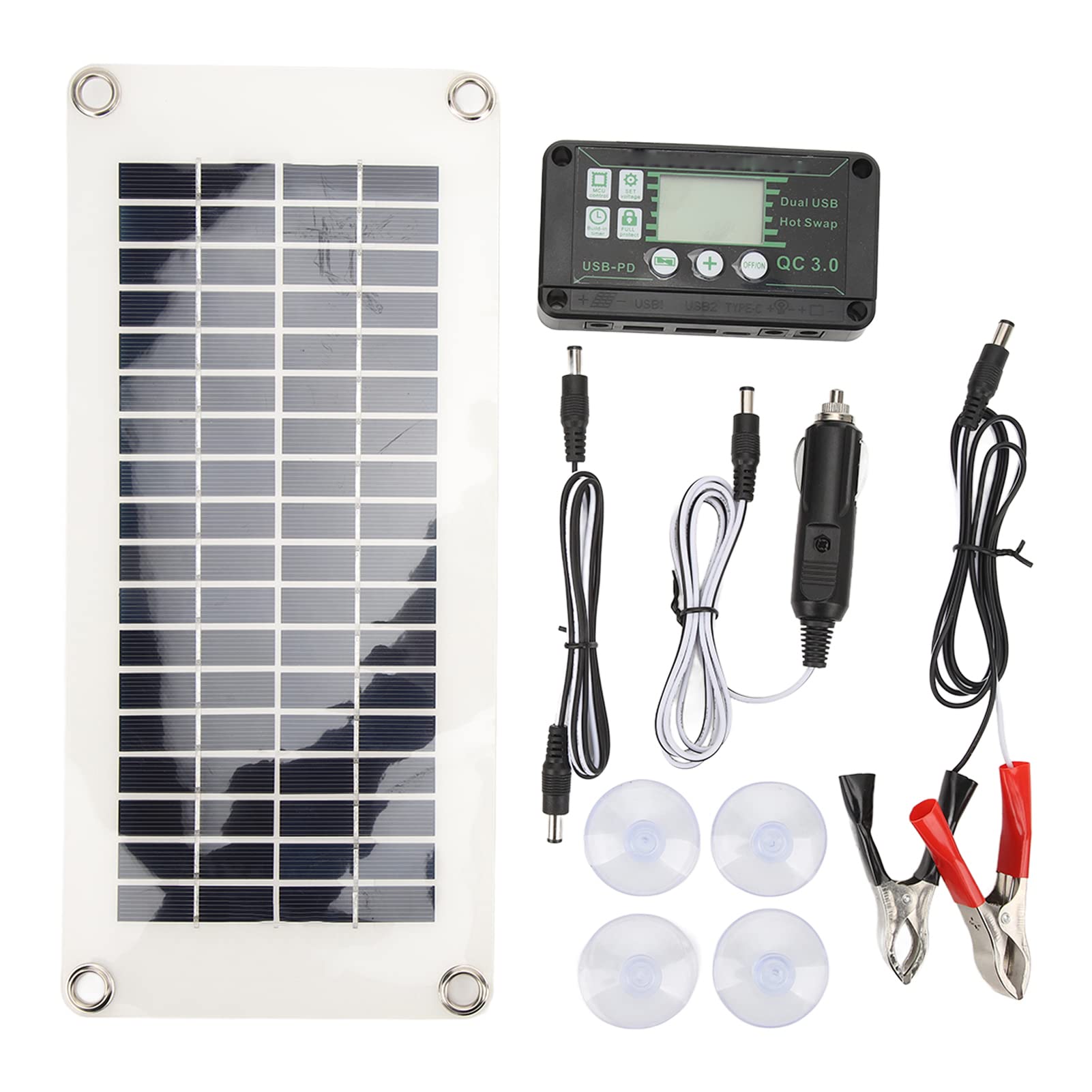 Pannello Solare per Camper, Kit Pannello Solare per Camper Pannello Caricabatterie in PET in Polisilicio da 30 W con Regolatore di Tensione di Carica da 50 A per Cabine Barche