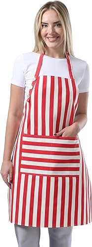 Delantal de cocina de algodón resistente a las gotas de agua con delantales ajustables para mujeres con bolsillos, delantal de cocina delantal de