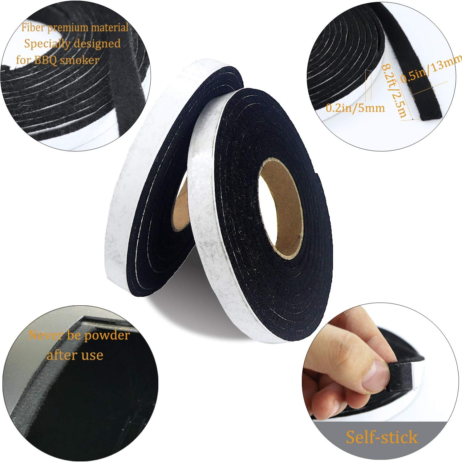 LANUCN BBQ Smoke Seal Strip/Self Stick Leak Proof Smoker Gasket/Oven Door Seal Hopper Lid