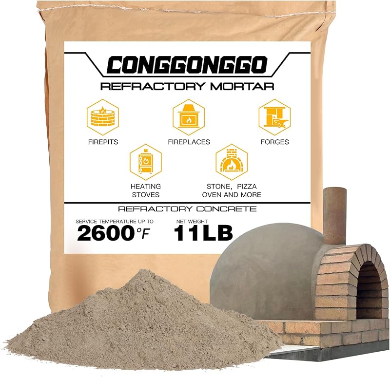 Mortero refractario de mampostería de 11 lb con clasificación de 2600 °F – Ladrillo para chimenea, horno de pizza | Sin curado por calor. Simplemente agregue agua y mezcle. Aplique con llana juntas y conductos de humos. Para Albañilería: fogones, hornos, fraguas. Recalentar seguro