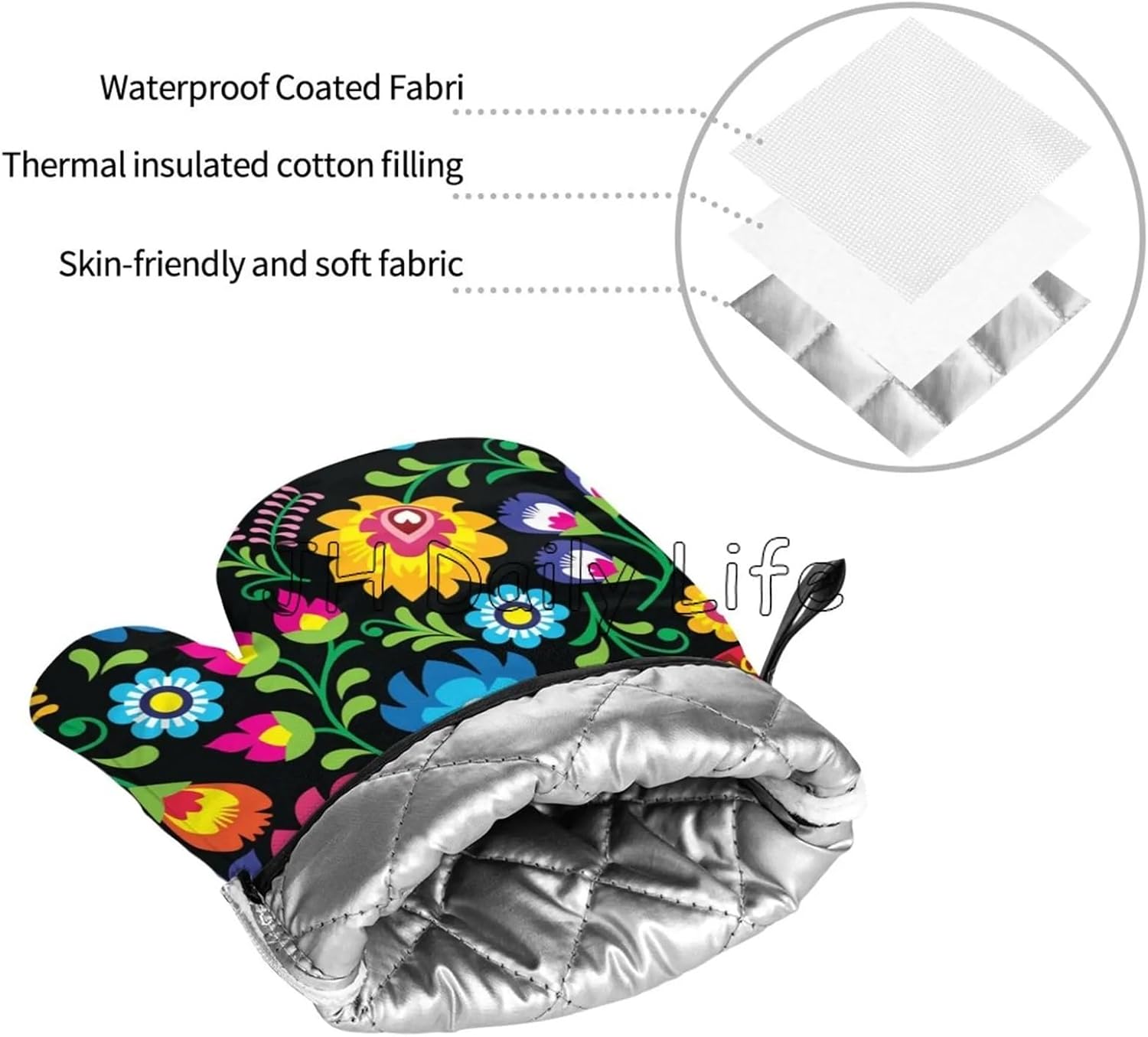 Poland Polish Flowers Floral Folk Art Oven Mitts and Pot Holders Sets of 4 Heat Kitchen Gloves(Orange)