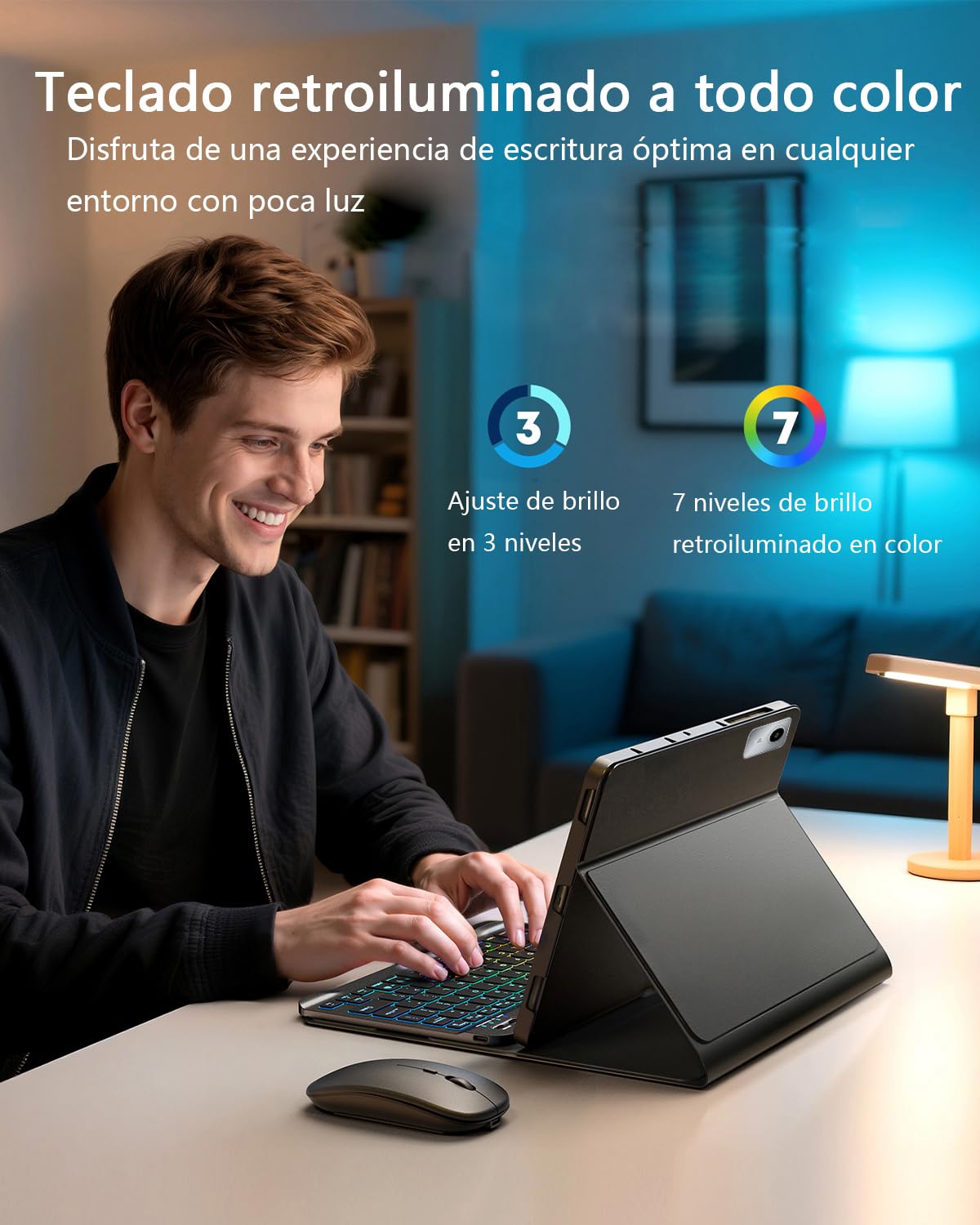 Para Lenovo Tab M11 (TB330) 2024 11 pulgadas/Lenovo Idea Tab (TB-336ZU TB-336FU) 2025 11 pulgadas funda con Teclado inalámbrico Bluetooth retroiluminado (teclado QWERTY, distribución española) y ratón