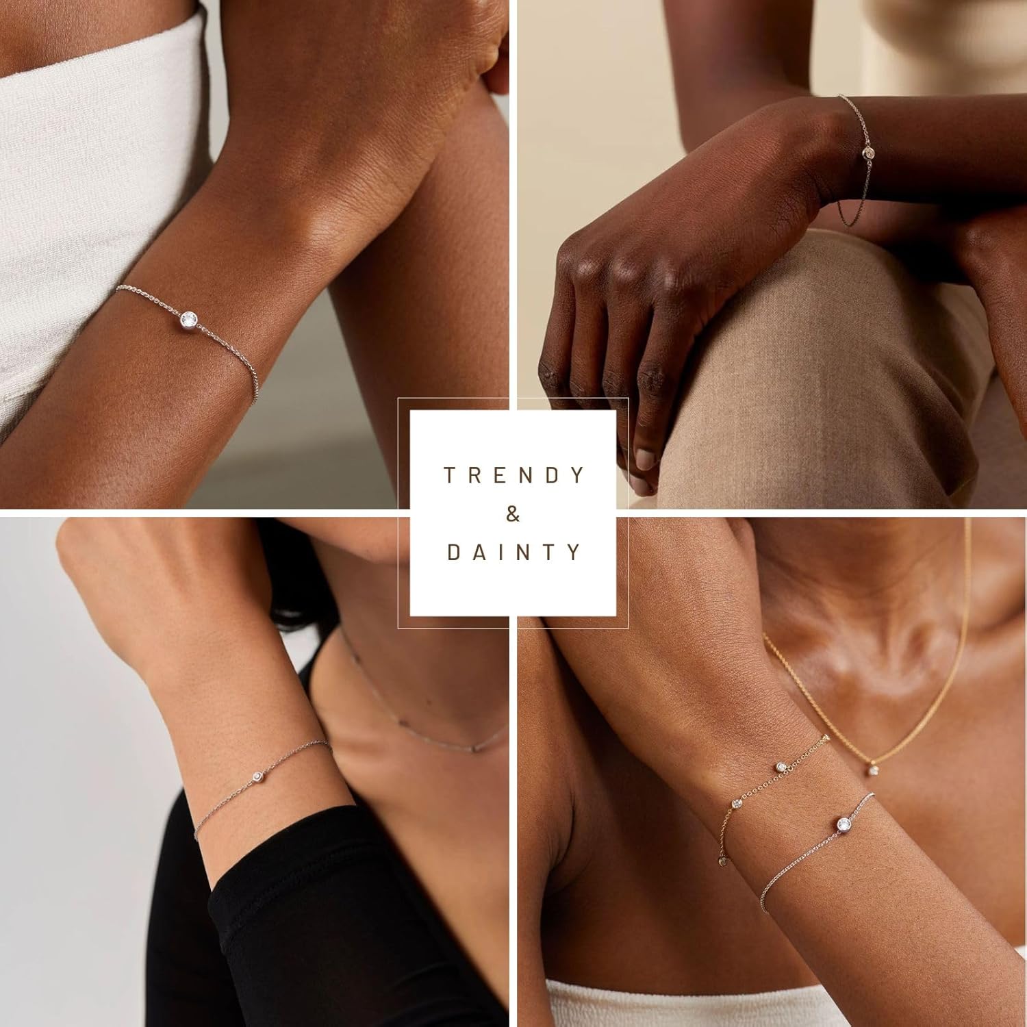 NOKMIT Solid 925 Sterling Silver Bracelets for Women, Dainty Interlocking Circles Cubic Zirconia Adjustable Chain Bracelet, Trendy Stackable Link Bracelets, Simple Cute Jewelry Gifts - Image 3