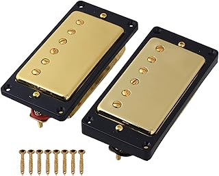 Yibuy Double Coil Golden Humbucker Black Pickup Set 50mm/52mm Frame for Guitar