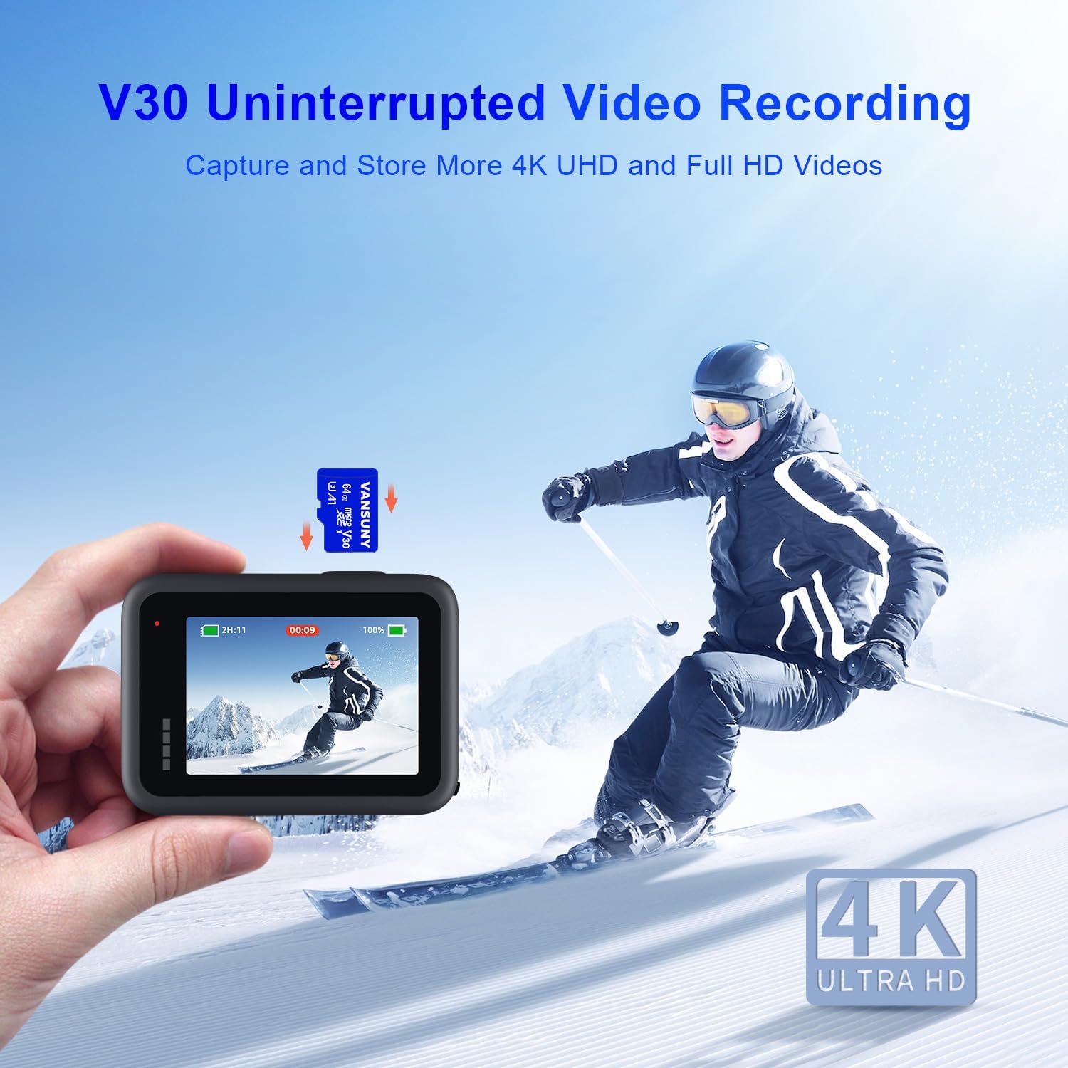 Vansuny Micro SD Card 64GB 5 Pack microSDXC Memory Card with SD Adapter A1 App Performance V30 4K Video Recording C10 U3 Micro SD for Phone, Security Camera, Dash Cam, Action Camera