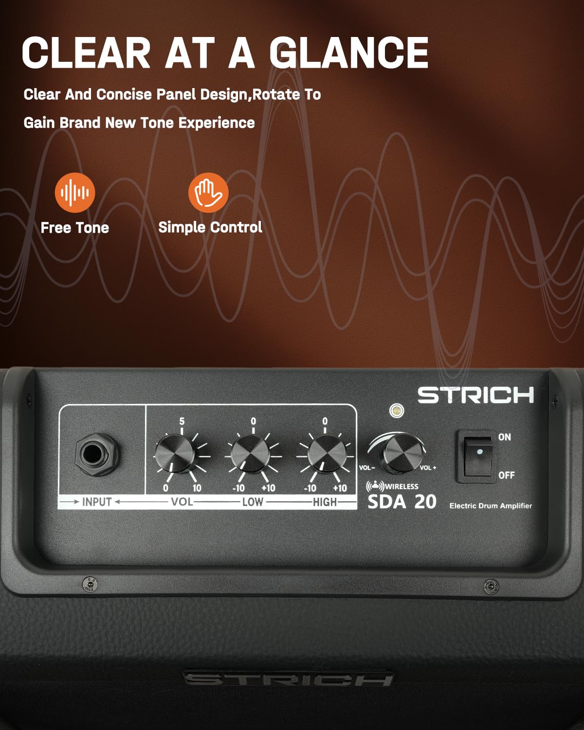 STRICH Amplificatore elettronico per batteria da 20 W, amplificatore per batteria wireless, altoparlante portatile per batteria e tastiere elettroniche, amplificatore compatto per casa, studio e