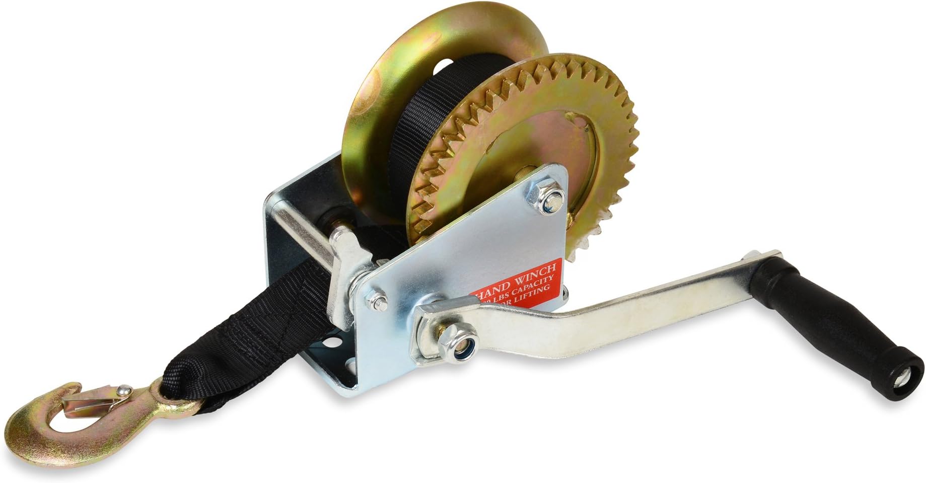 Norestar Manual Trailer Hand Winch with Strap and Hook for Boat Trailer, Jet Ski, ATV, and More