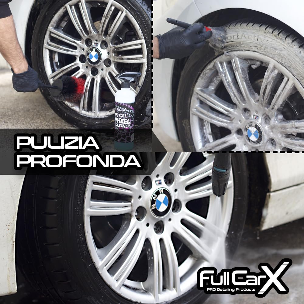 FULLCARX Total Wheel Cleaner 5L Pulizia Cerchi e Pneumatici Auto, Potente ed Efficace, Alta Percentuale di Sostanza Attiva, Detergente Sgrassante, Coating Lucido, Prodotto Professionale Detailing