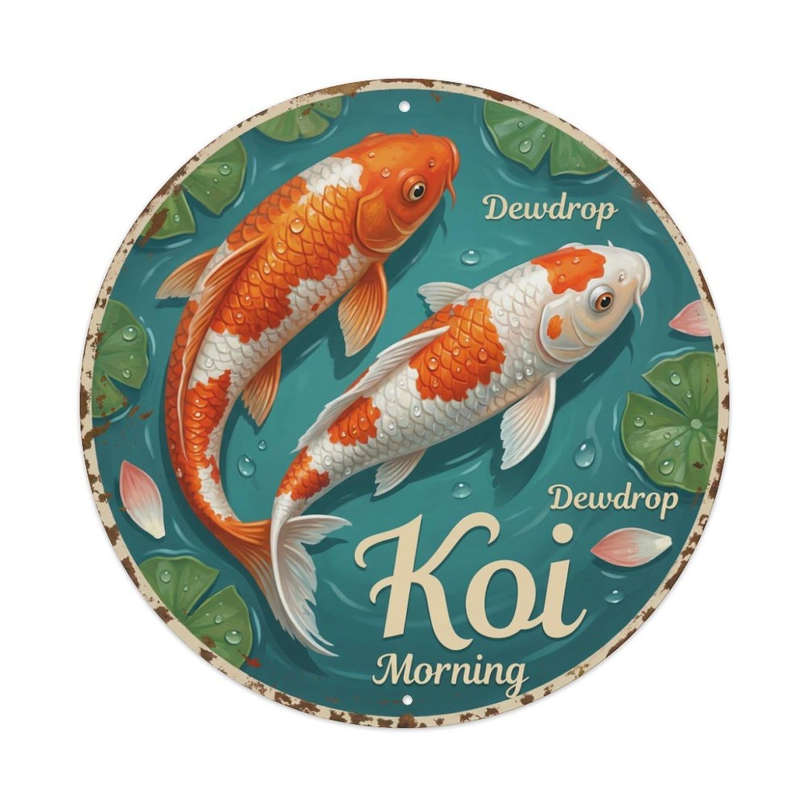 Metal Tin Sign Koi Fish Morning Dewdrop Japan Retro Ukiyo-e