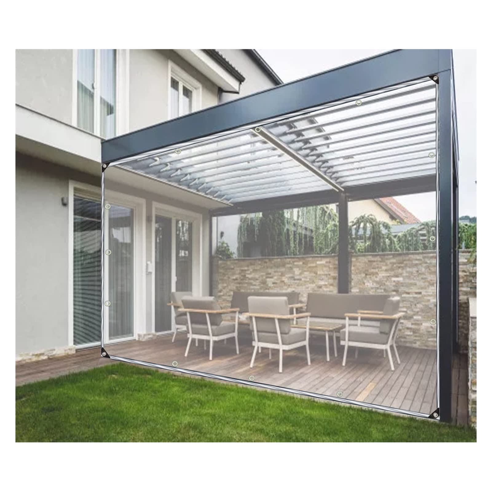 GJZQDKX Waterproof Transparent PVC Outdoor Curtains for Pergolas and Gazebos 0.5mm AntiRust Tarpaulin Side Walls 2x3m Clear WeatherResistant Cover for Gardens and Carports