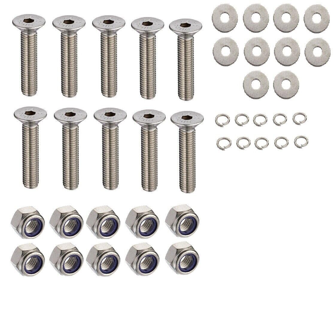 10x M10 x 25mm Countersunk Bolts with Nyloc Nuts and Flat Washers, Countersunk Flat Head Socket Screws Nuts and Washers Set A2 Stainless Steel