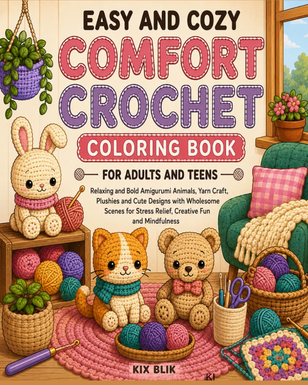 Easy and Cozy Comfort Crochet Coloring Book for Adults and Teens: Relaxing and Bold Amigurumi Animals, Yarn Craft, Plushies and Cute Designs with ... Stress Relief, Creative Fun and Mindfulness