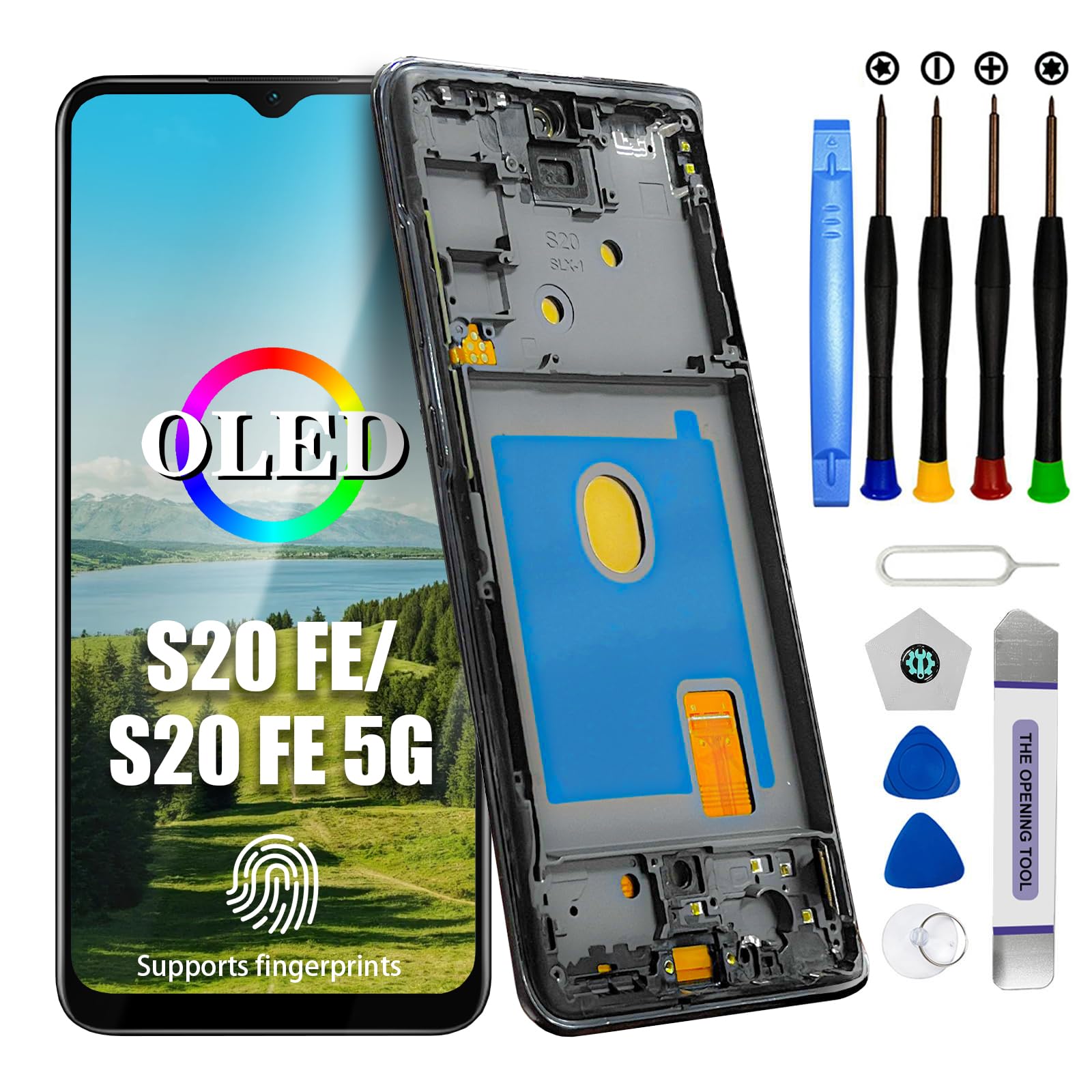 DTD OLED Bildschirm für Samsung Galaxy S20 Fe/S20 Fe 5G LCD Display Ersatz Digitalisierer Touchscreen (6,5 Zoll, Schwarz mit Rahmen) Fingerabdruckerkennung Wird unterstützt