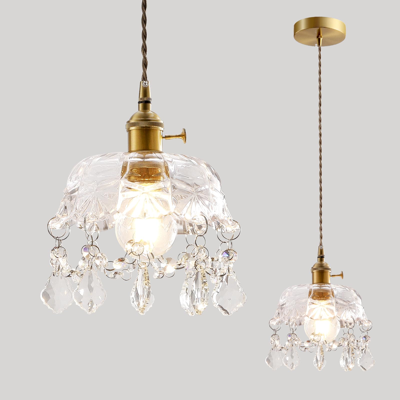 Zydtrip Clear Pendant Light Crystal Pendant Light Crystal Hanging Light Fixtures For Kitchen Island, Living Room, Dining Room