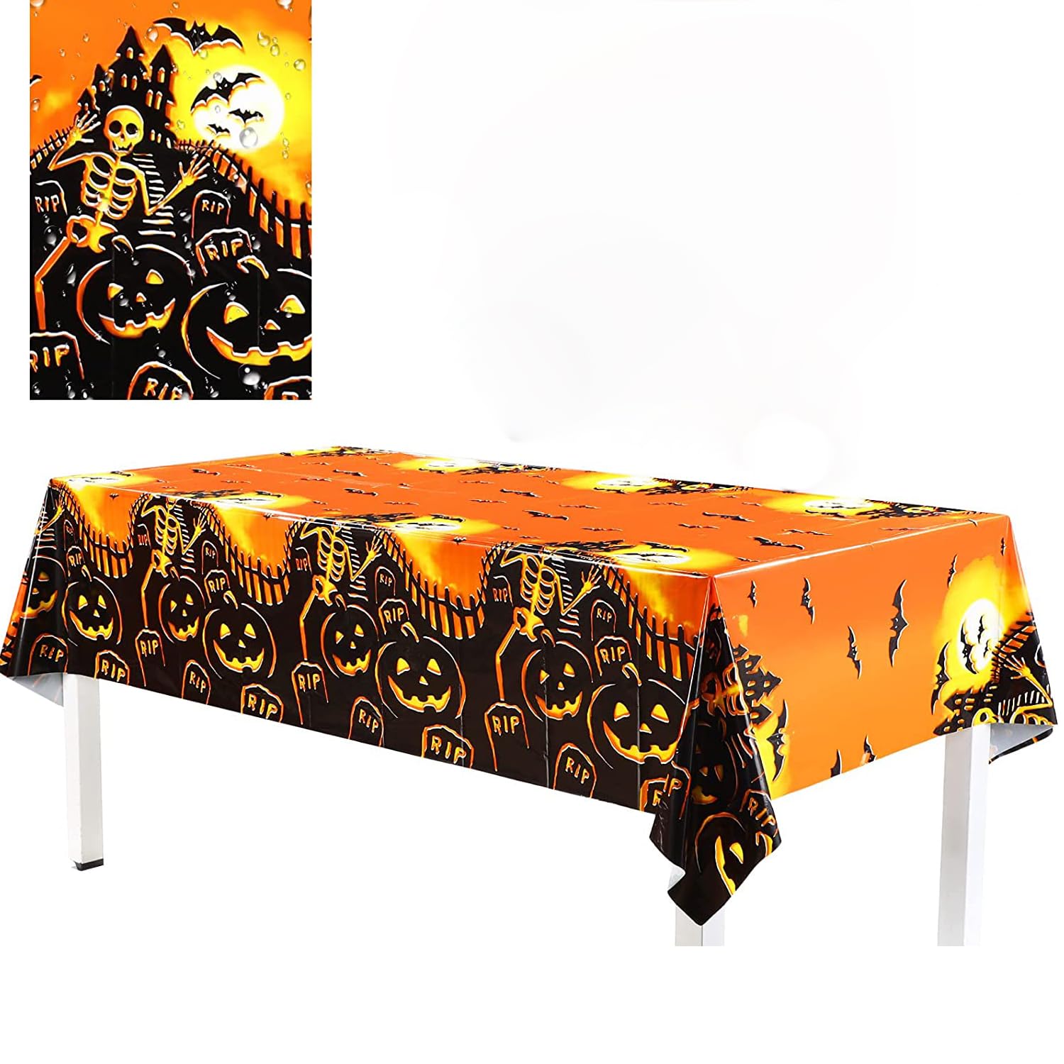 Nappe D'Halloween 3 Pièces - 137 X 182 Cm - Plastique Imperméable - Motif Citrouille - Pour Décoration De Fête