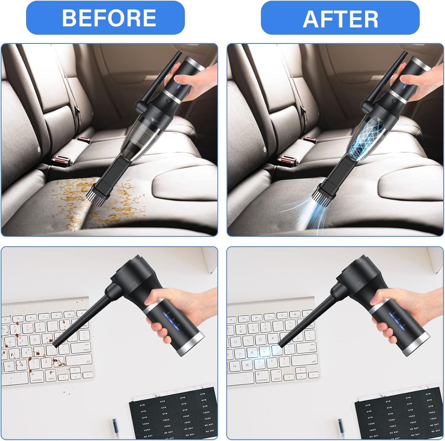 ATEngeus Compressed Air Duster & Vacuum, 77000 RPM Cordless Air Duster, 3 in1 Air Blower, Detachable Battery, Replaces for Air Cans, Keyboard Cleaner, Vacuum Cleaner for pc - Image 6