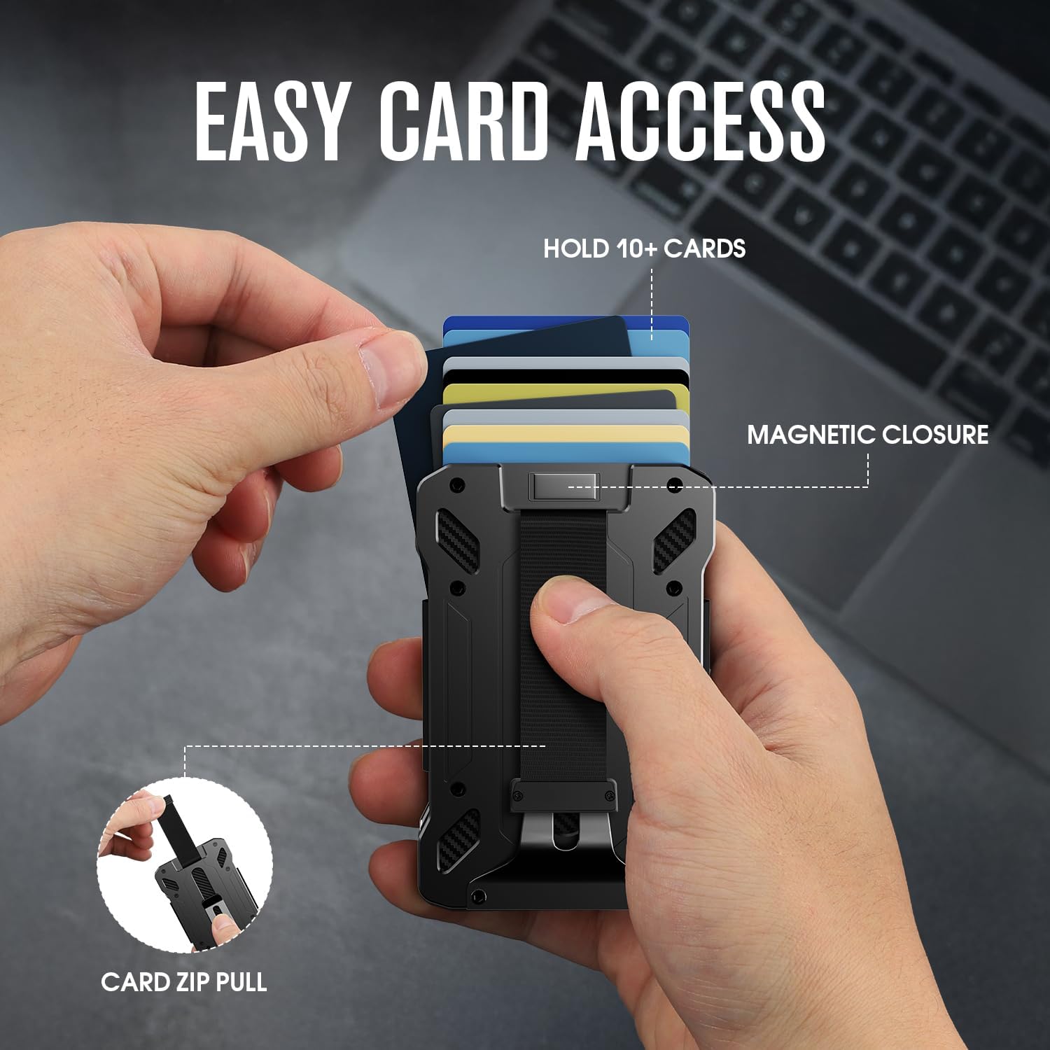 Caronex Slim Wallet for Men and Card Holder | RFID Protected | Pull-Up Function | Front Pocket Wallets | ID Card Window | Integrated Money Clip | Black - Image 4