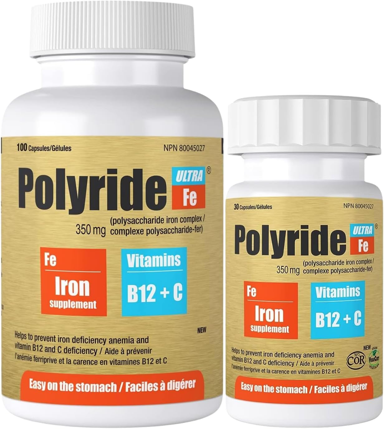 POLYRIDE FE Ultra Iron Supplements - Optimal Absorption Therapeutic Iron Pills with Vitamin C and Vitamin B12 - Vegan, Once Daily, Essential Iron Supplement for Women and Men for Optimal Health - 100 Capsules