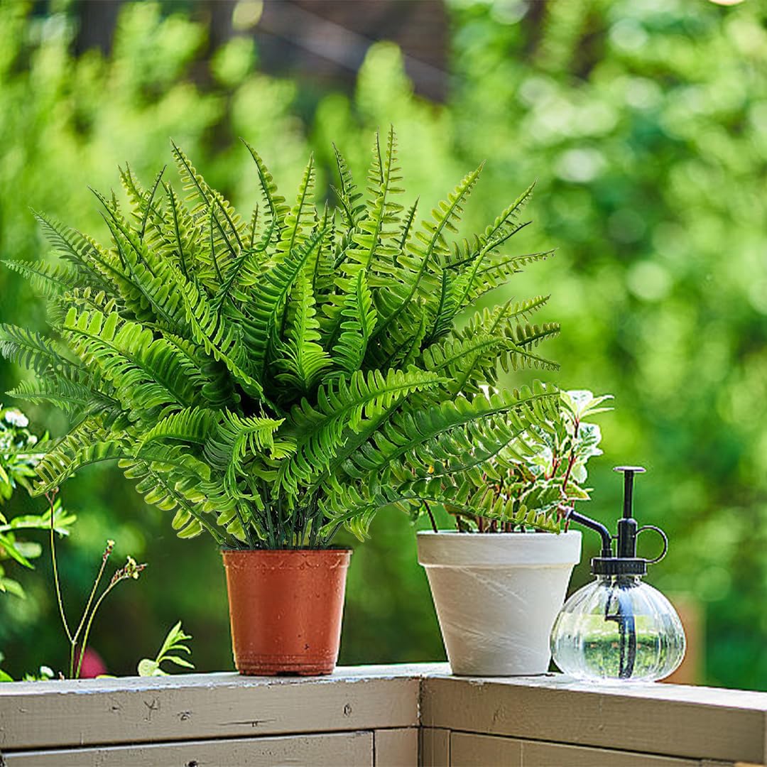 Zayookey 12 PCS Green Artificial Fern for Outdoors Artificial Boston Fern Faux Plant UV Resistant Greenery Shrubs Fake Plastic Plants for Decorating Office Porch Garden Window (A) - Image 3
