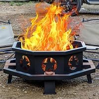 Panovue 42 Inch Octagonal Wood Burning Fire Pit - Heavy Duty Outdoor Firepit with Poker for Patio, Yard, Camping