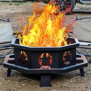 Panovue 42 Inch Octagonal Wood Burning Fire Pit - Heavy Duty Outdoor Firepit with Poker for Patio, Yard, Camping