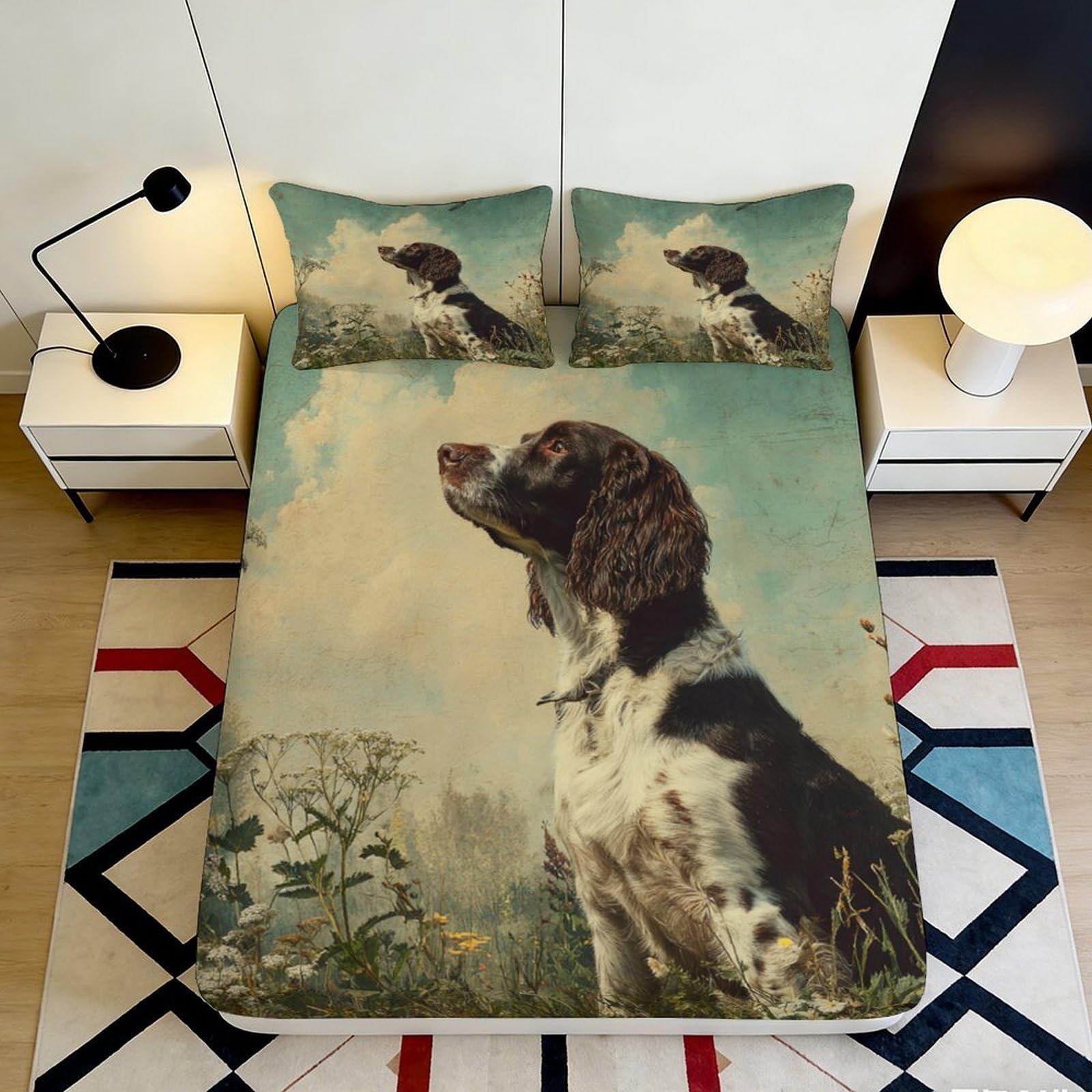 3D Printed Dog Portrait Fitted Sheet Microfiber Soft Breathable Hunting Scene Bed Cover for Bedroom Decor 90x200x25cm