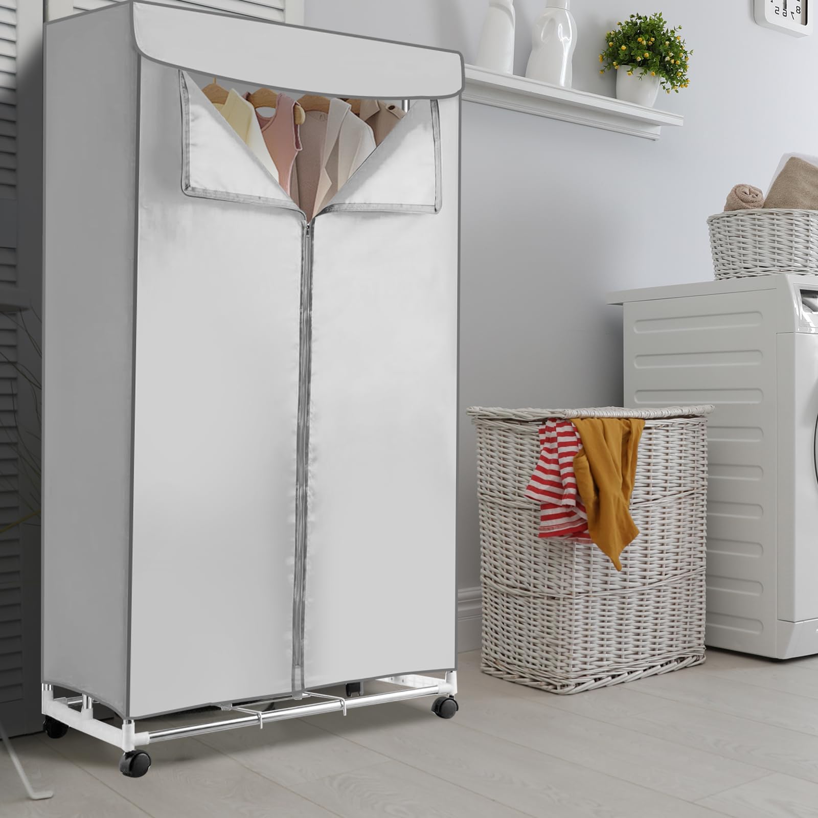 Suszarka z pompą ciepła z timerem, elektryczna suszarka do ubrań, 1000 W, dwuwarstwowy stojak na suszarkę do domu, mieszkania, szara