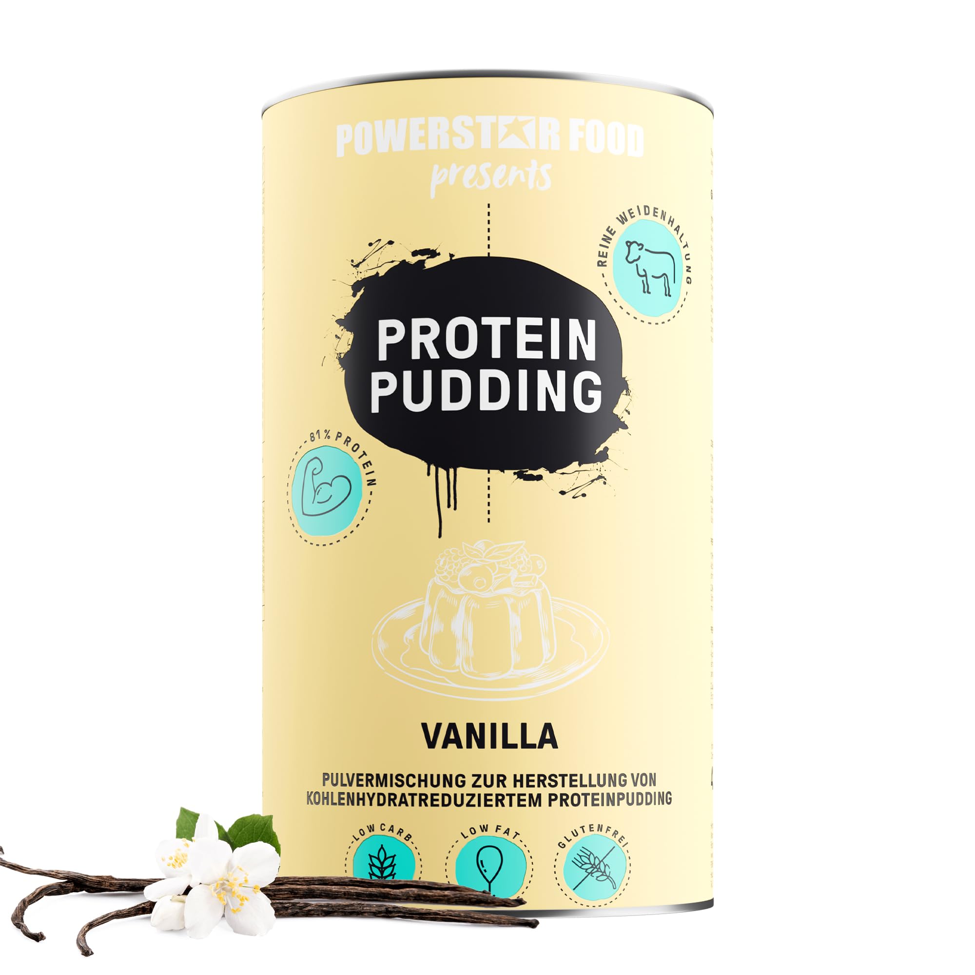 Powerstar PROTEIN PUDDING 420g | Höchster Proteingehalt 81,2% | Deutsche Herstellung | Pudding-Pulver ohne Zucker-Zusatz & ohne Kochen | Kalorienarm | Ideal für Diät & Muskelaufbau | Vanilla