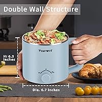 Vista 5 de Topwit Cocina eléctrica con vapor, olla de ramen de 1.6 L y hervidor eléctrico de agua caliente de vidrio de 1 litro