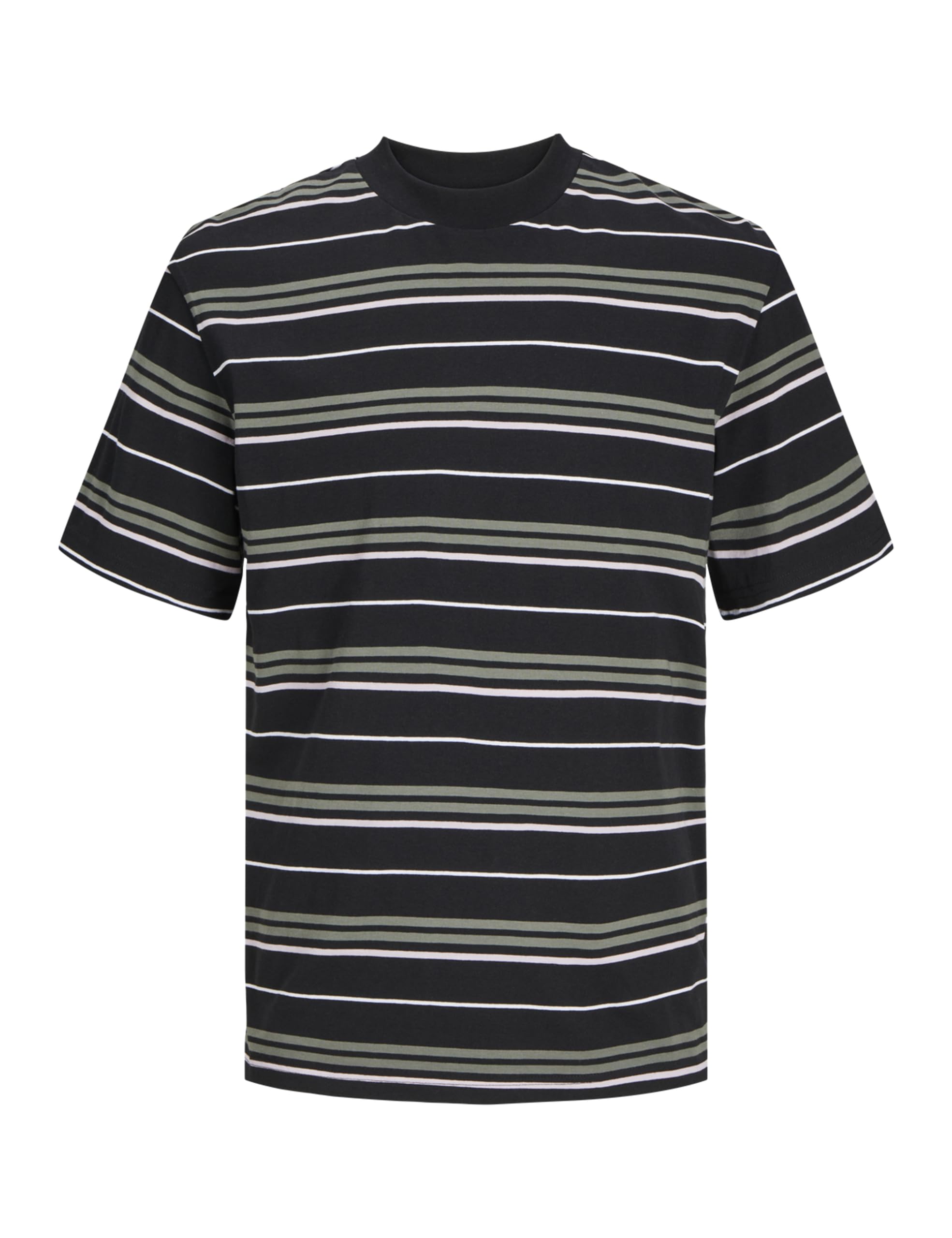 JACK&JONES JCOLOTUS Stripe Tee SS Crew Neck, Black/Stripes: Agave/Winsome/White, S